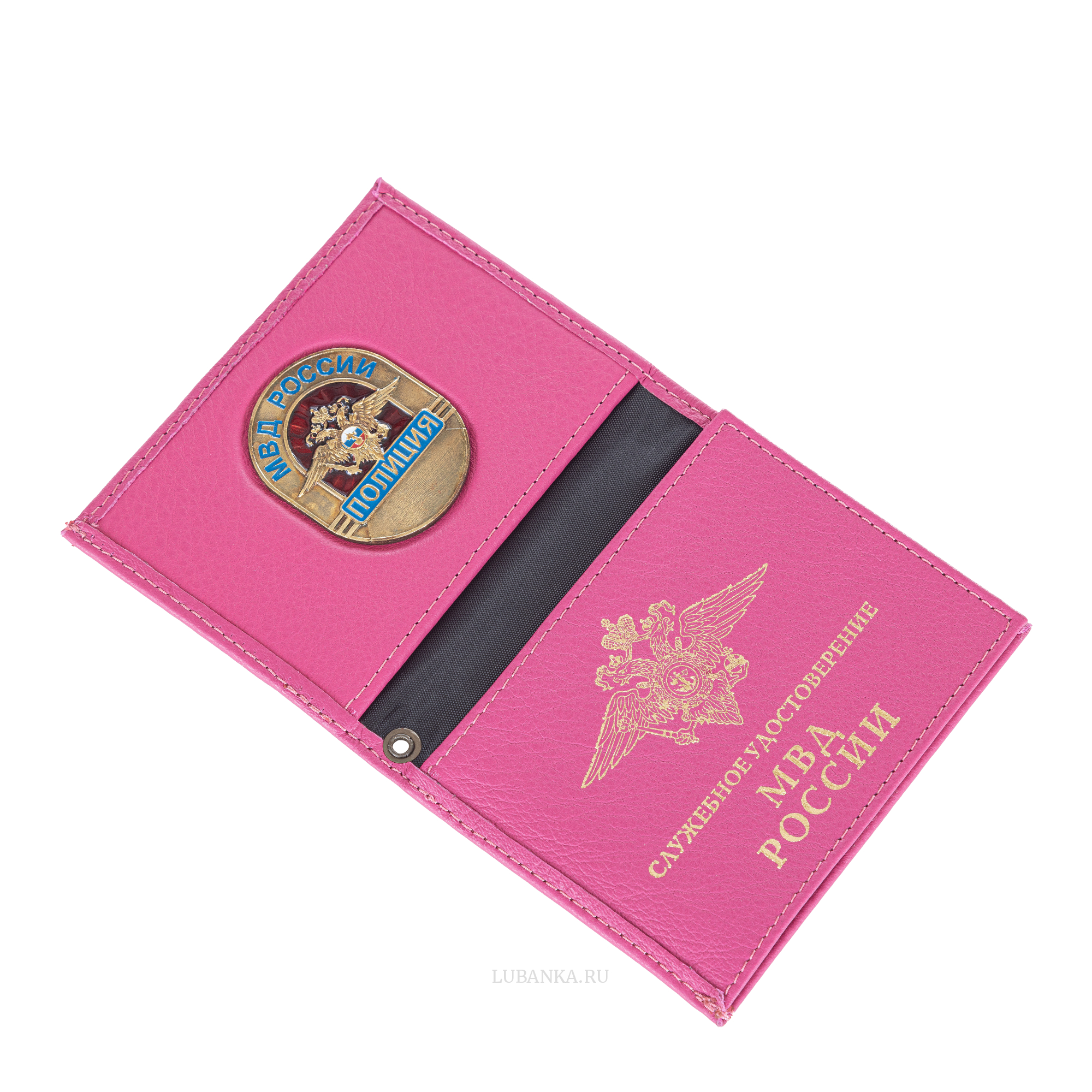 Обложка для удостоверения Полиция с жетоном розовая